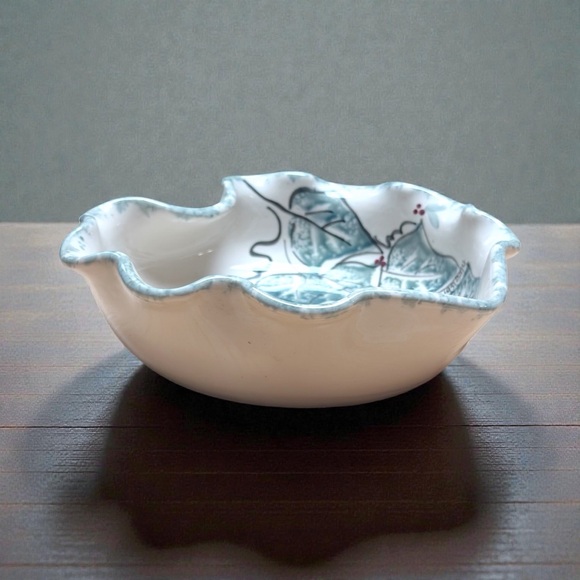 Ellis Pottery Holly Bowl VintageTexas Studio Pottery Scalloped Ceramic Stoneware - Picture 10 of 12